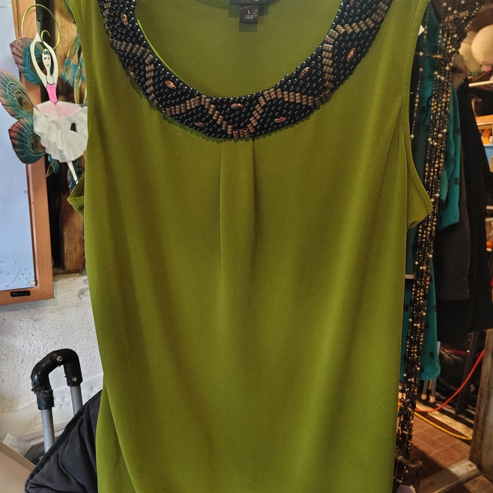 East 5th Beaded Neckline Green Blouse